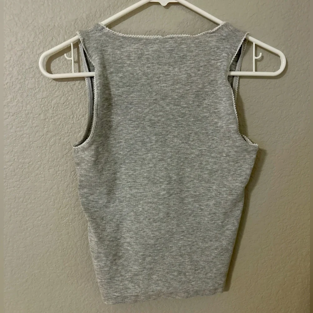 Cotton On Heather Gray Tank Top With White Lace Trim Women’s Size Small